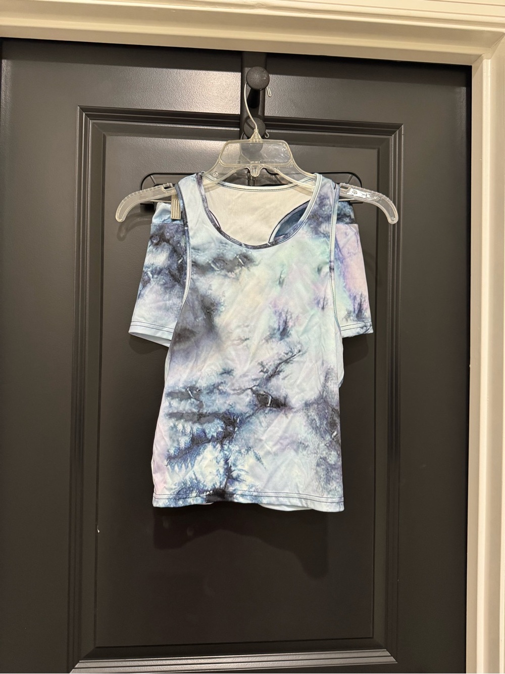 Tie-Dye Cold Shoulder Tank Top Shorts Set- Blue & Lavender